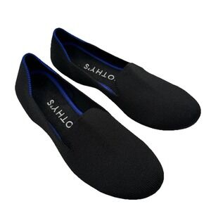 Rothy's Jet Black Blue Trim Heather Style Slip On Luxury Flats Shoes US Size 6